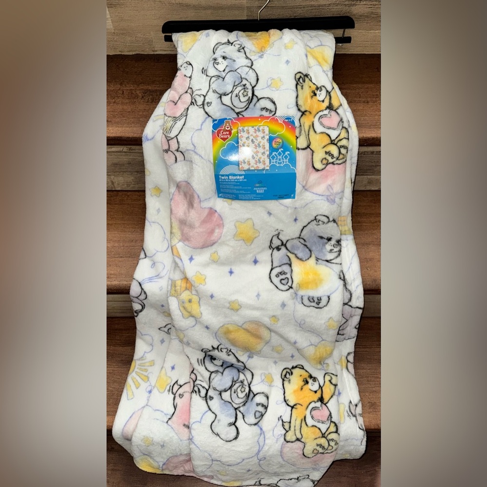 Cute 🥰 Care Bears White & Purple Twin sized Throw Blanket with Whimsical Design